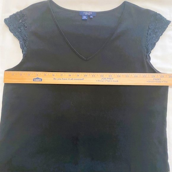 Chaps Ladies Top Pitch Black XL Lace cap sleeves - Picture 6 of 7